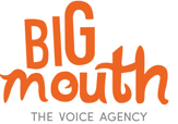 In big orange letters, the word: Big Mouth, the voice agency